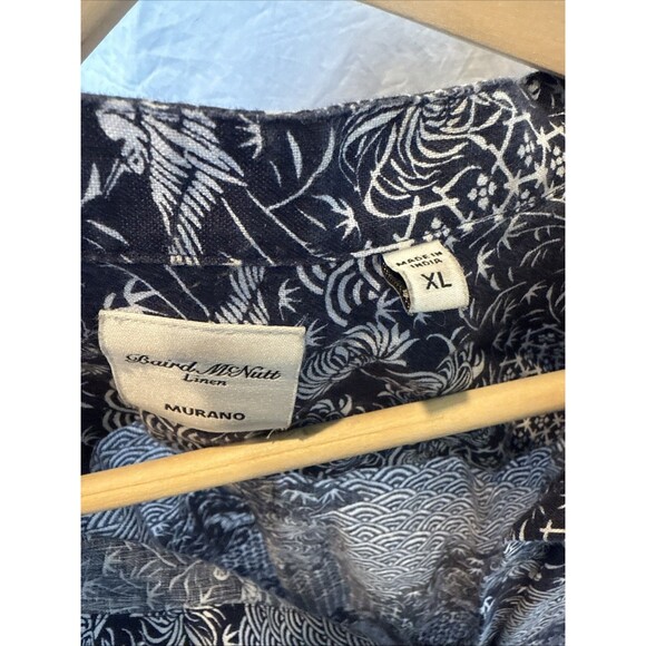 Baird McNutt Linen Murano Short Sleeve Button Down XL Band Collar Navy White - Picture 5 of 7